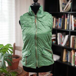 Vintage Y2K Vanity Green Puffer Vest Womens L Zip 2000s Indie Sleaze Streetwear